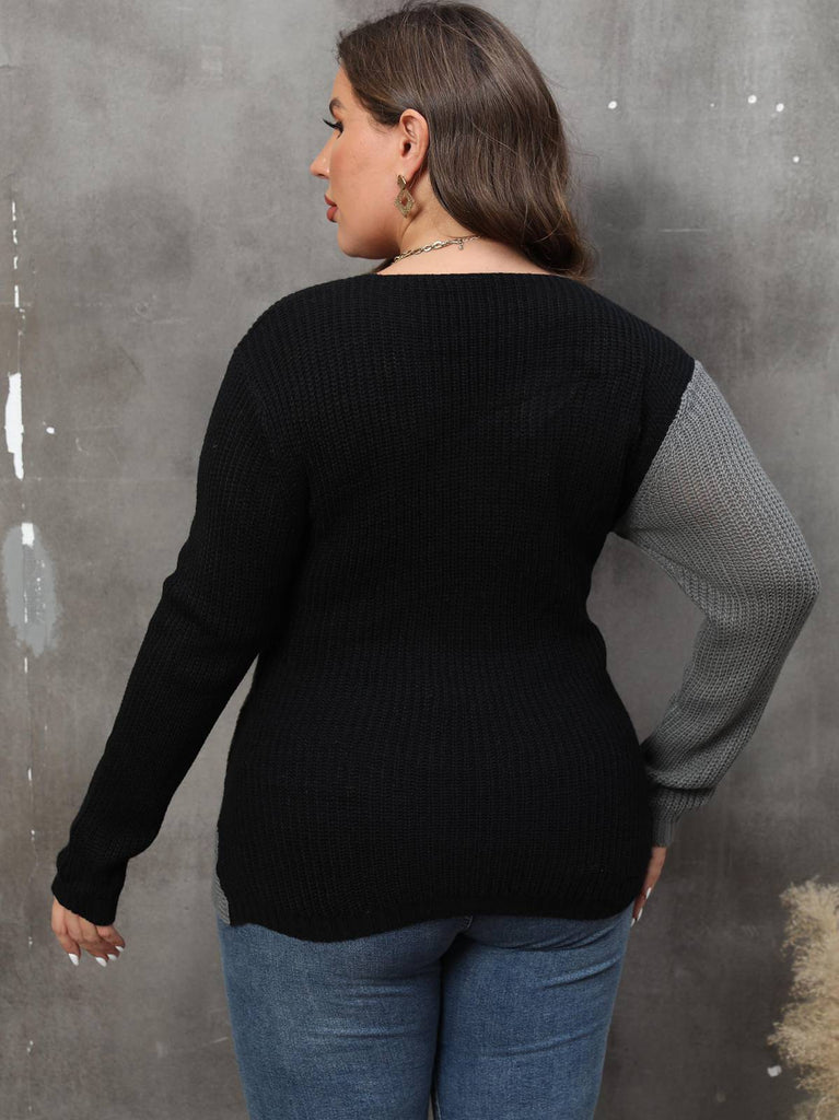 [Plus Size] 1960S V-Neck Cross Sweater With Pearl