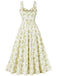 1940s Floral Lace-Up Wide Strap Dress