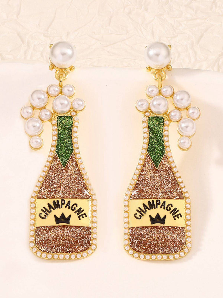 Carnival Champagne Bottle Pearl Earrings