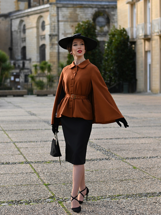 Camel Color 1940s Lapel Cape Coat