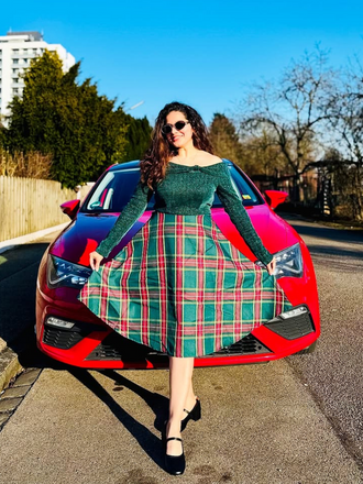 Green 1950s Christmas Off Shoulder Tartan Dress