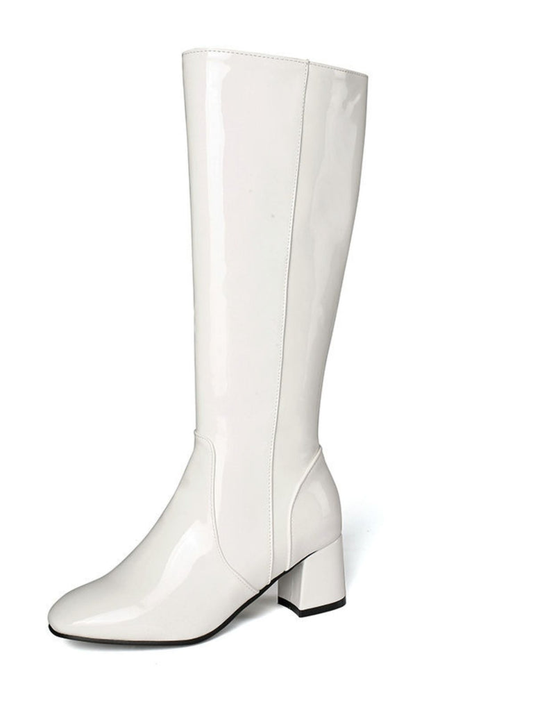 Vintage Patent Leather Block Heel Knee-High Boots