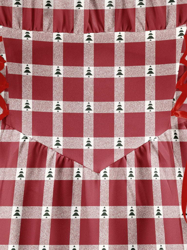 Red 1950s Christmas Candy Cane Striped Lace-Up Holiday Dress