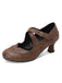 Cross-Strap Perforated Mary Jane Heels