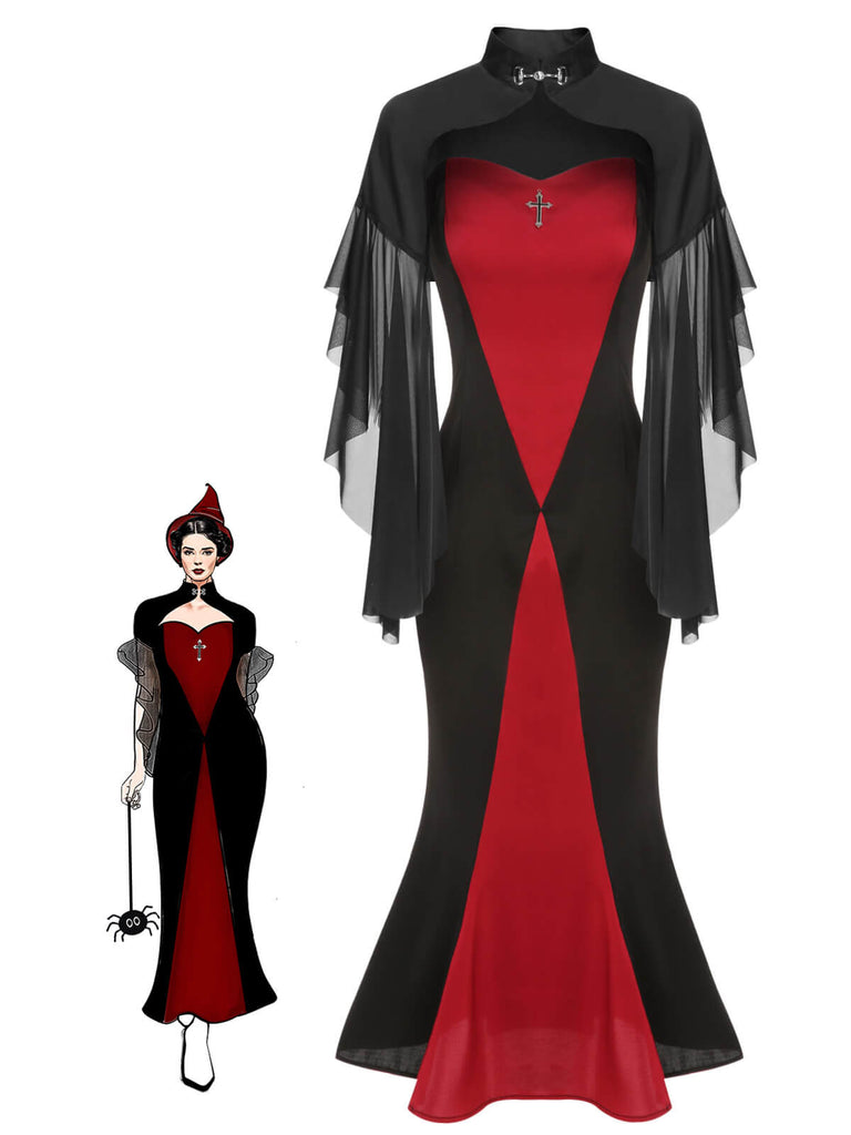 2PCS 1930s Halloween Fishtail Dress & Sheer Coat - vintage dress, retro fashion
