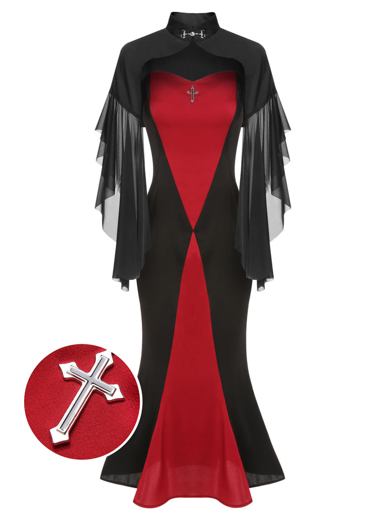 2PCS 1930s Halloween Fishtail Dress & Sheer Coat - vintage dress, retro fashion