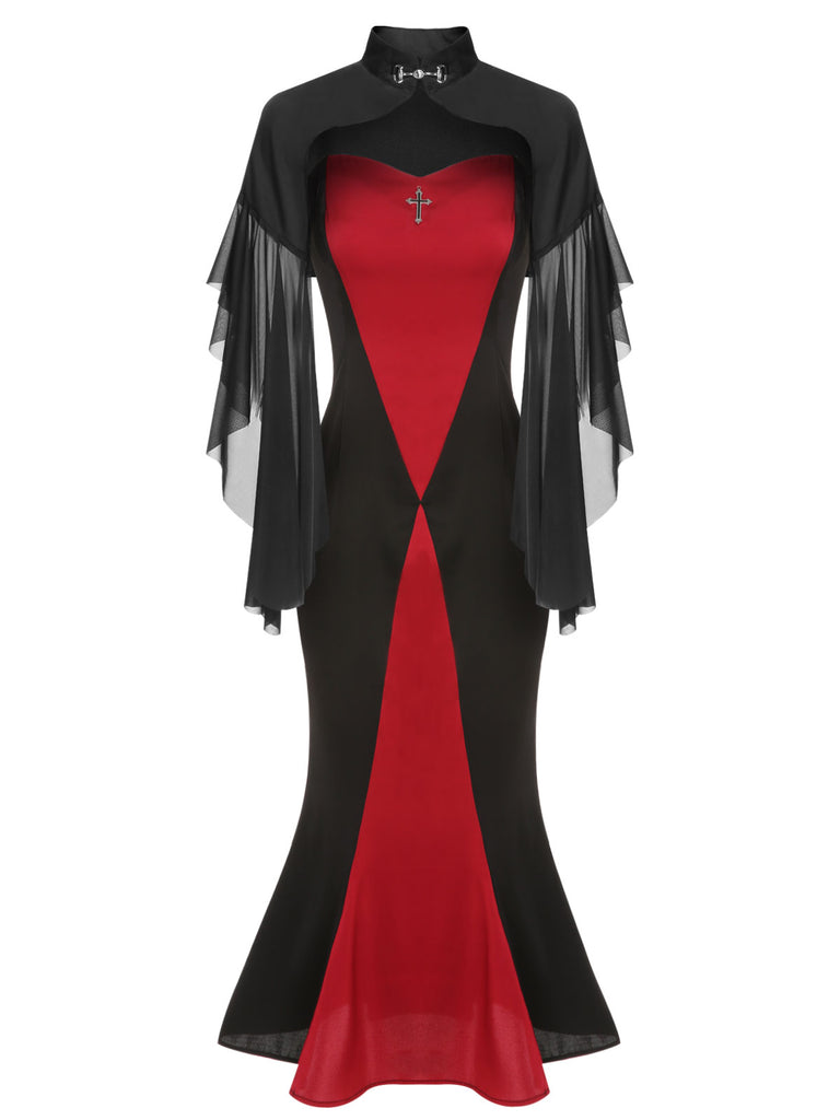 2PCS 1930s Halloween Fishtail Dress & Sheer Coat - vintage dress, retro fashion
