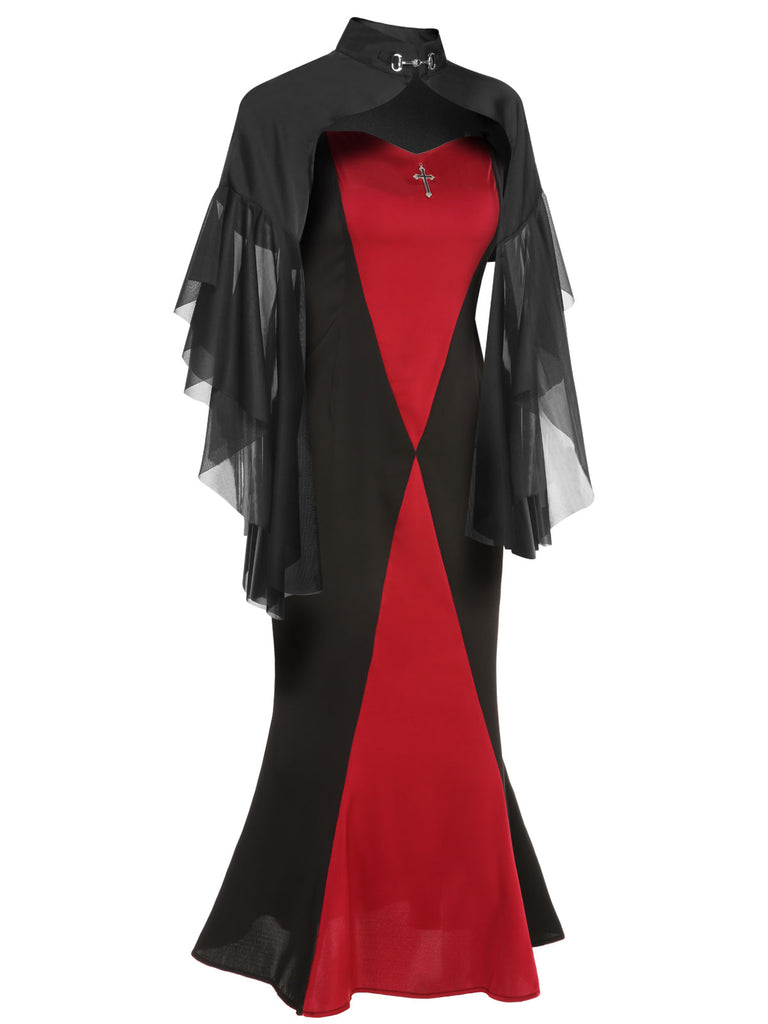 2PCS 1930s Halloween Fishtail Dress & Sheer Coat - vintage dress, retro fashion