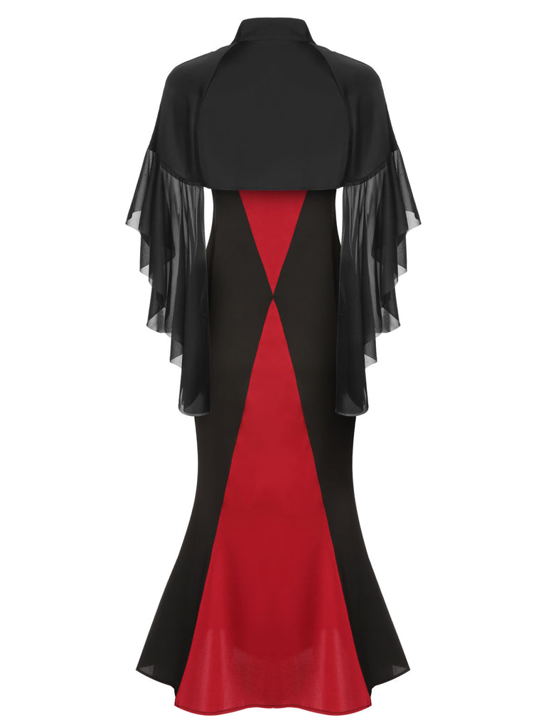 2PCS 1930s Halloween Fishtail Dress & Sheer Coat - vintage dress, retro fashion