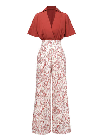 2PCS 1930s Solid Dolman Blouse & Floral Pants, vintage top, retro blouse - perfect for women who love vintage and retro fashion