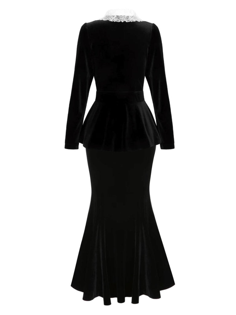 2PCS 1930s Solid Velvet Top & Mermaid Skirt, vintage skirt, retro style - perfect for women who love vintage and retro fashion