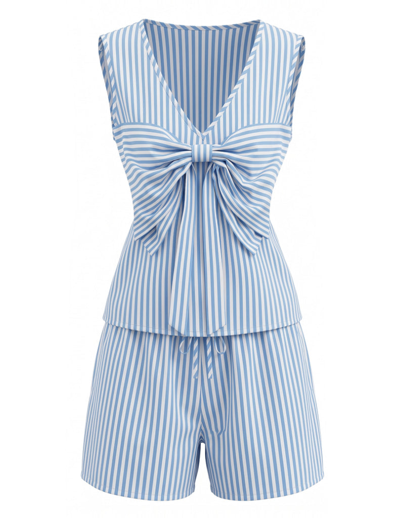 Blue 1940s Vintage Floral Striped Two Piece Set 2