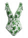 2PCS 1940s Floral Tie-Shoulder Swimsuit Cover-Up - vintage swimsuit, pin-up style