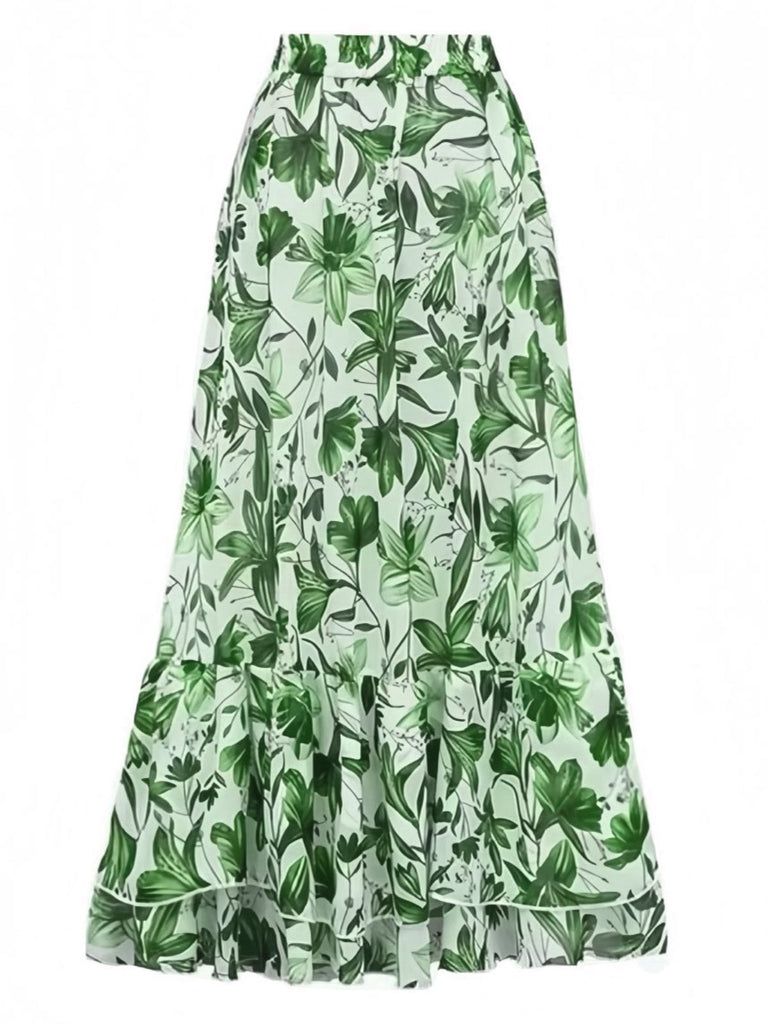 2PCS 1940s Floral Tie-Shoulder Swimsuit Cover-Up - vintage swimsuit, pin-up style