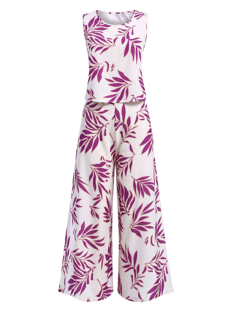 She pairs this 2PCS 1940s Leaves Sleeveless Top & Cropped Pants with confidence and 1940s charm