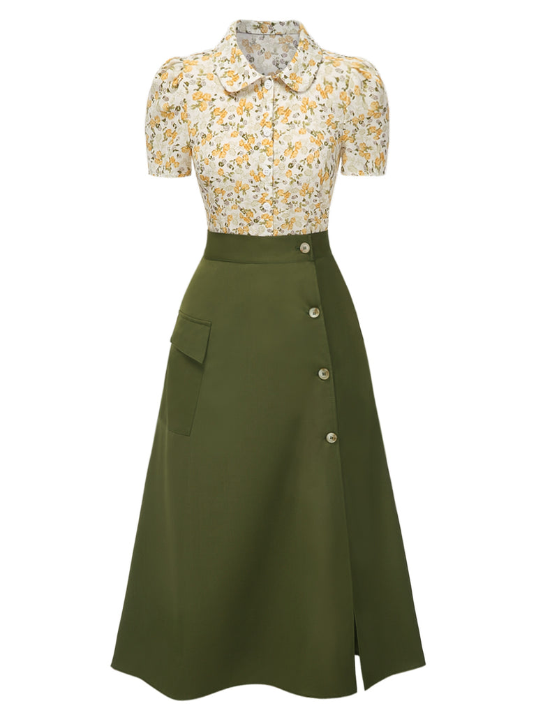2PCS 1940s Peter Pan Collar Floral Blouse & Slit Skirt: a 1940s classic that whispers rather than shouts
