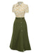This 2PCS 1940s Peter Pan Collar Floral Blouse & Slit Skirt brings 1940s soul to her everyday