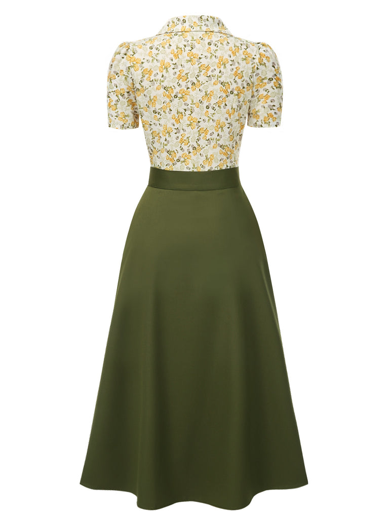 2PCS 1940s Peter Pan Collar Floral Blouse & Slit Skirt — 1940s elegance she can wear anywhere
