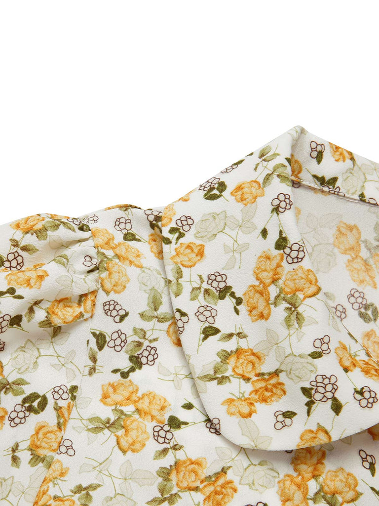 She pairs this 2PCS 1940s Peter Pan Collar Floral Blouse & Slit Skirt with confidence and 1940s charm