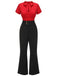 2PCS 1940s Red Tie-Up Blouse & Black Pants, vintage top, retro blouse - perfect for women who love vintage and retro fashion