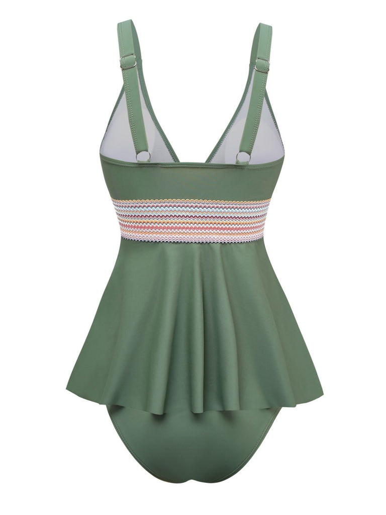2PCS 1940s Solid Boho Ruffled Skirt Swimsuit - vintage skirt, retro style