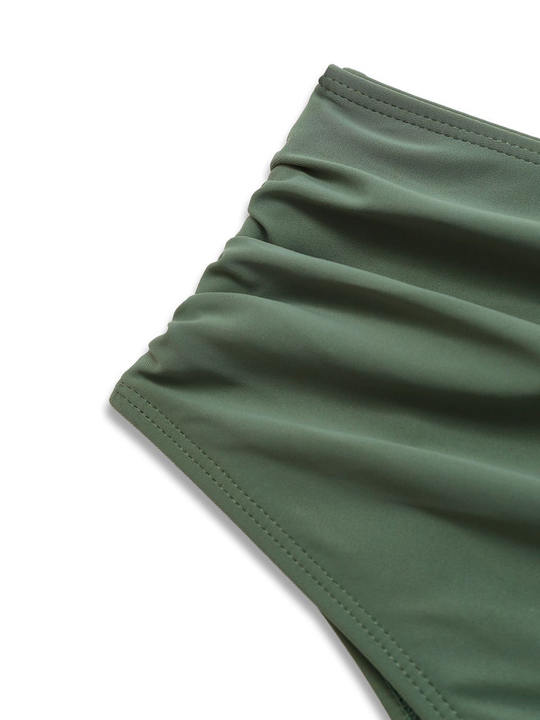 2PCS 1940s Solid Boho Ruffled Skirt Swimsuit - vintage skirt, retro style