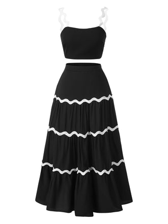 2PCS 1940s Straps Tube Top & Ripple Skirt, vintage skirt, retro style - perfect for women who love vintage and retro fashion