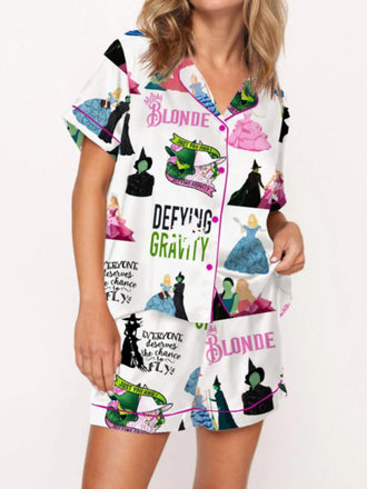 2PCS 1940s Witch Cartoon Print Button Pajama Set - vintage fashion, retro style