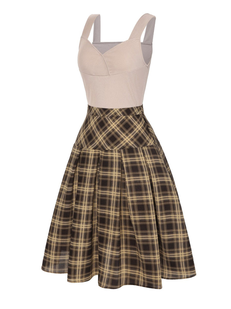 This 2PCS 1950s Beige Knitted Top & Plaid Pleated Skirt brings 1950s soul to her everyday