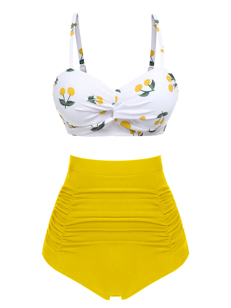 2PCS 1950s Cherry Spaghetti Strap Bikini Set - vintage fashion, retro style