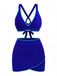 2PCS Blue 1950s Contrast Trim Cross-Back Bikini Set & Cover-Up - vintage swimsuit, pin-up swimwear for vintage lovers