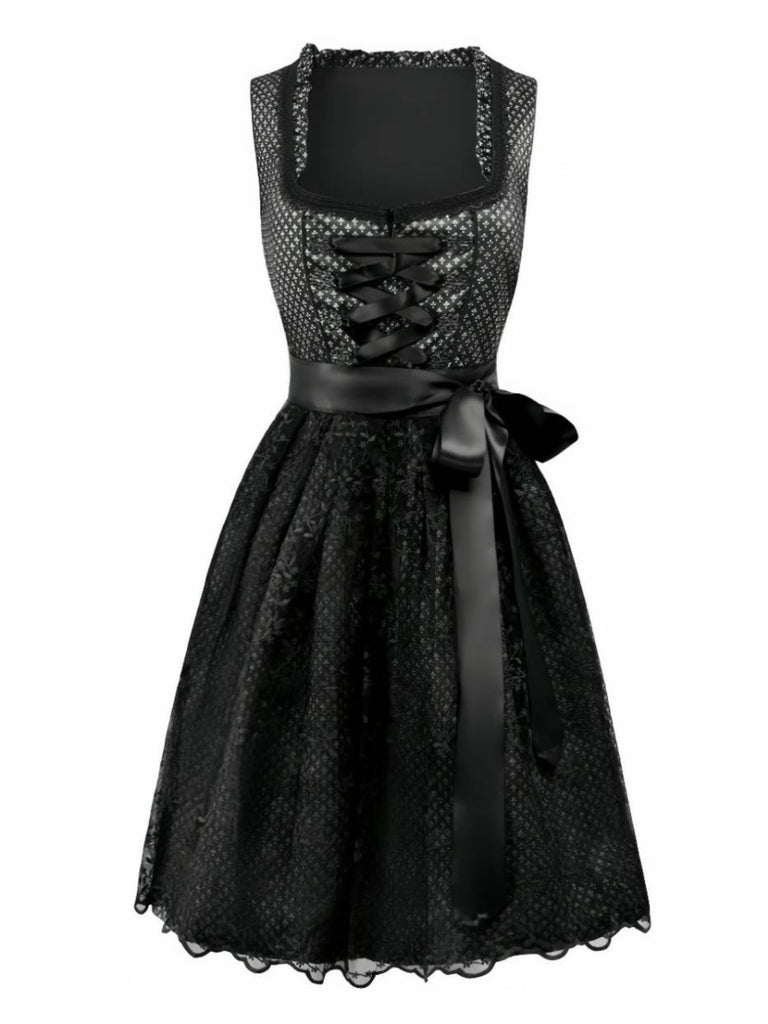 2PCS 1950s Ethnic Floral Lace-Up Dress & Apron - vintage dress, retro fashion, rockabilly