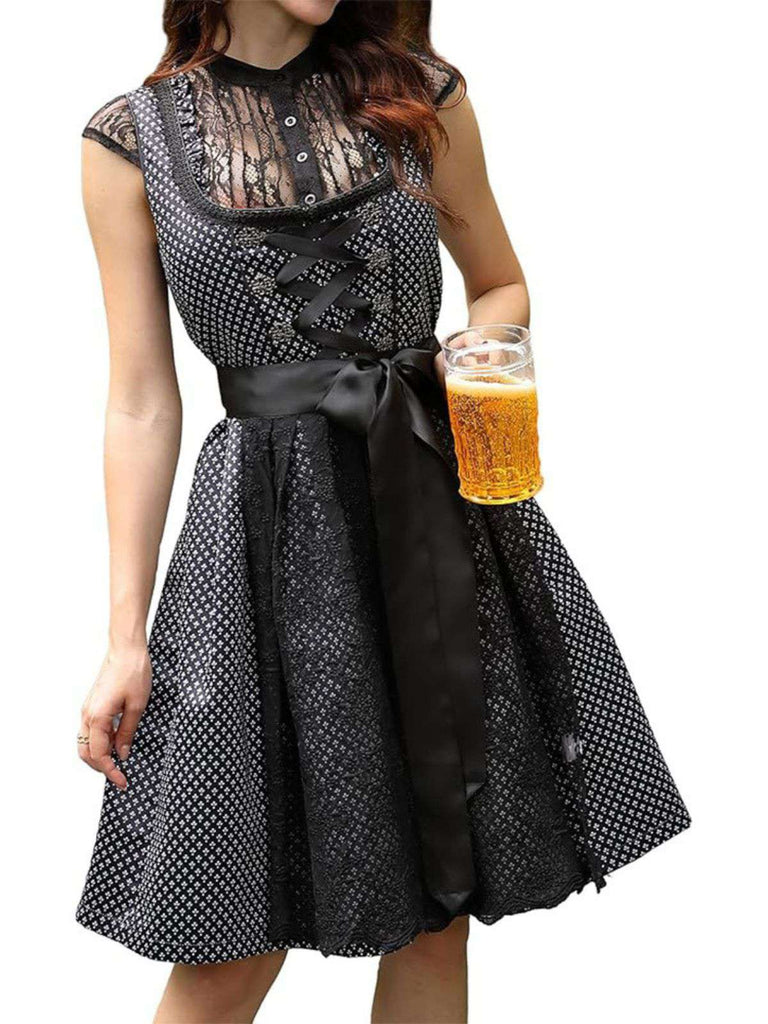 2PCS 1950s Ethnic Floral Lace-Up Dress & Apron - vintage dress, retro fashion, rockabilly
