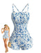 2PCS Blue 1950s Floral Pleated Tankini & High-Waist Shorts, vintage fashion, retro style - perfect for women who love vintage and retro fashion