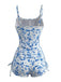 2PCS Blue 1950s Floral Pleated Tankini & High-Waist Shorts, vintage fashion, retro style - perfect for women who love vintage and retro fashion