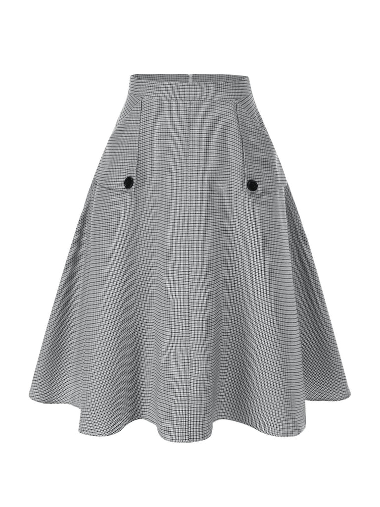 2PCS 1950s Off-Shoulder Top & Pocket Plaids Skirt - vintage skirt, retro style