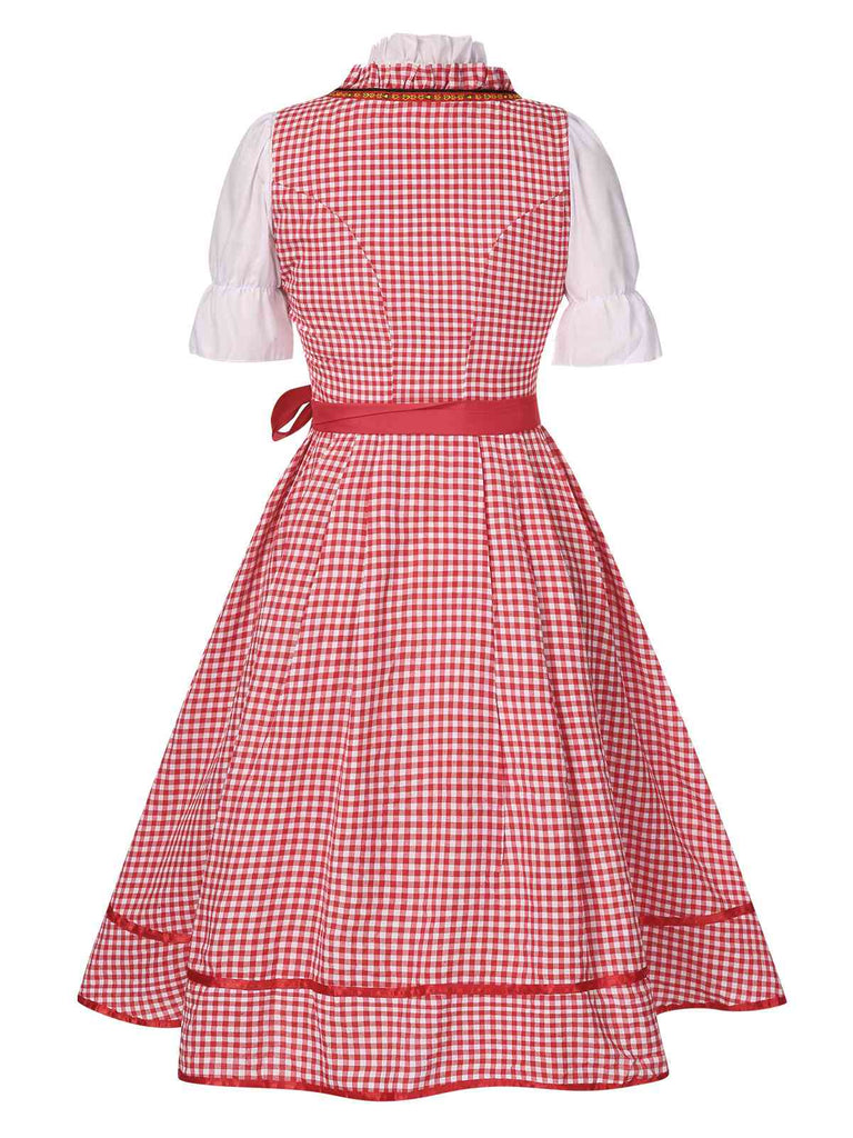 2PCS 1950s Oktoberfest White Top & Red Plaid Dress & Red Apron, vintage dress, retro fashion, rockabilly, pin-up fashion - perfect for women who love vintage and retro fashion