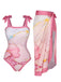 2PCS 1950s Pink Print Swimsuit & Cover-Up, vintage swimsuit, pin-up swimwear - perfect for women who love vintage and retro fashion