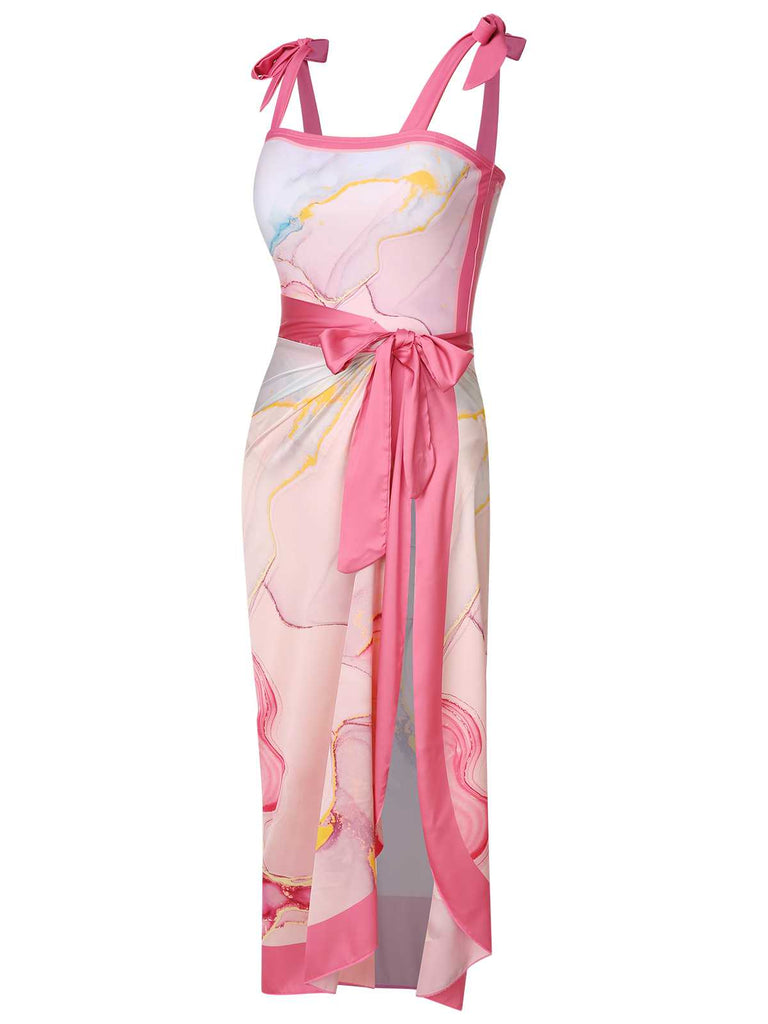 2PCS 1950s Pink Print Swimsuit & Cover-Up, vintage swimsuit, pin-up swimwear - perfect for women who love vintage and retro fashion