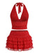 2PCS-1950s-Polka-Dot-Halter-Top-Tiered-Mesh-Skirt, vintage, retro