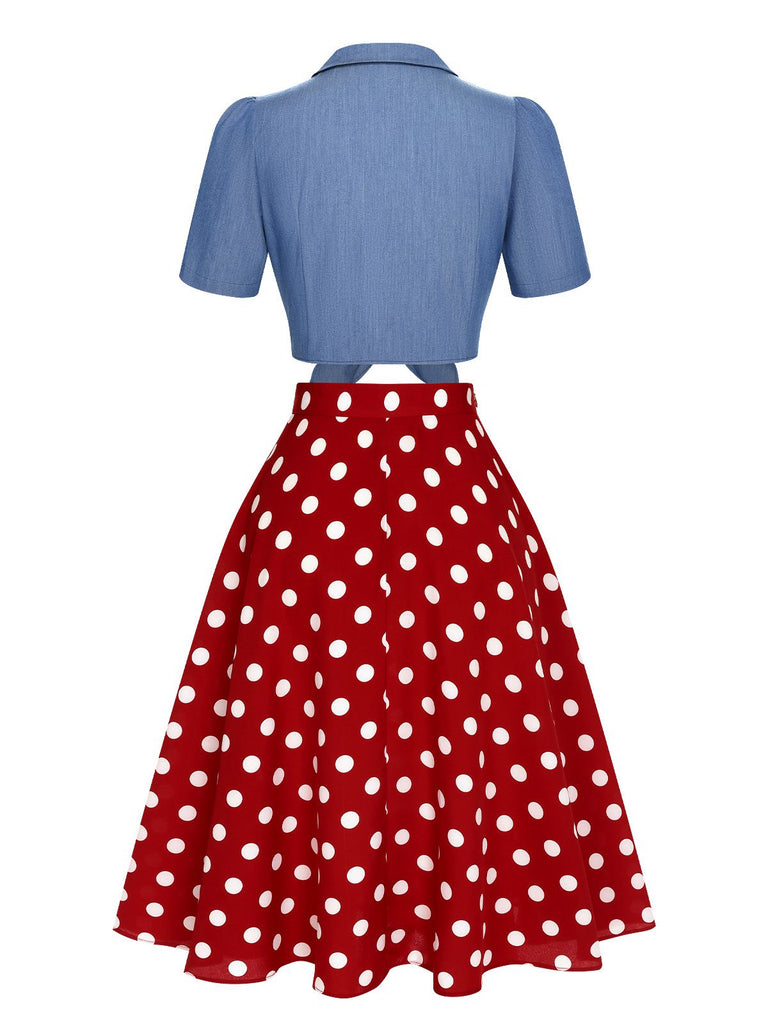 2PCS 1950s Solid Blouse & Polka Dot Skirt — 1950s elegance she can wear anywhere