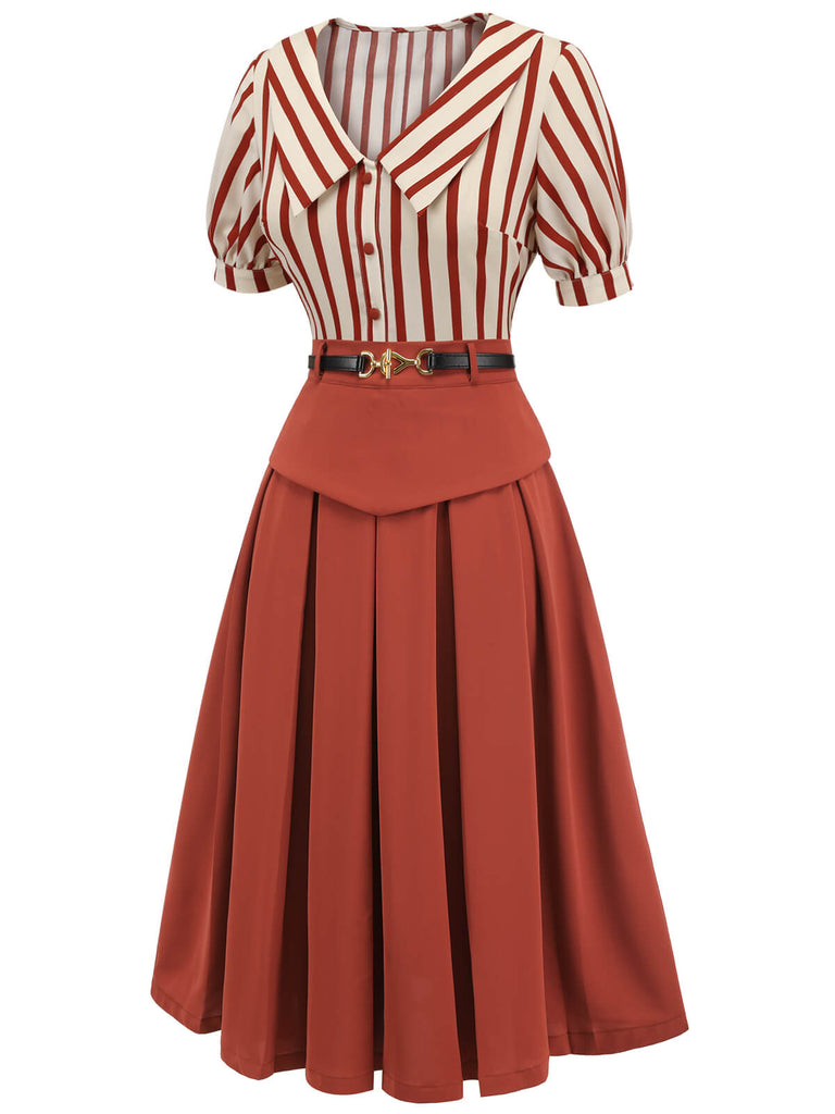 2PCS 1950s Striped Blouse & Pleated Skirt: timeless style reimagined