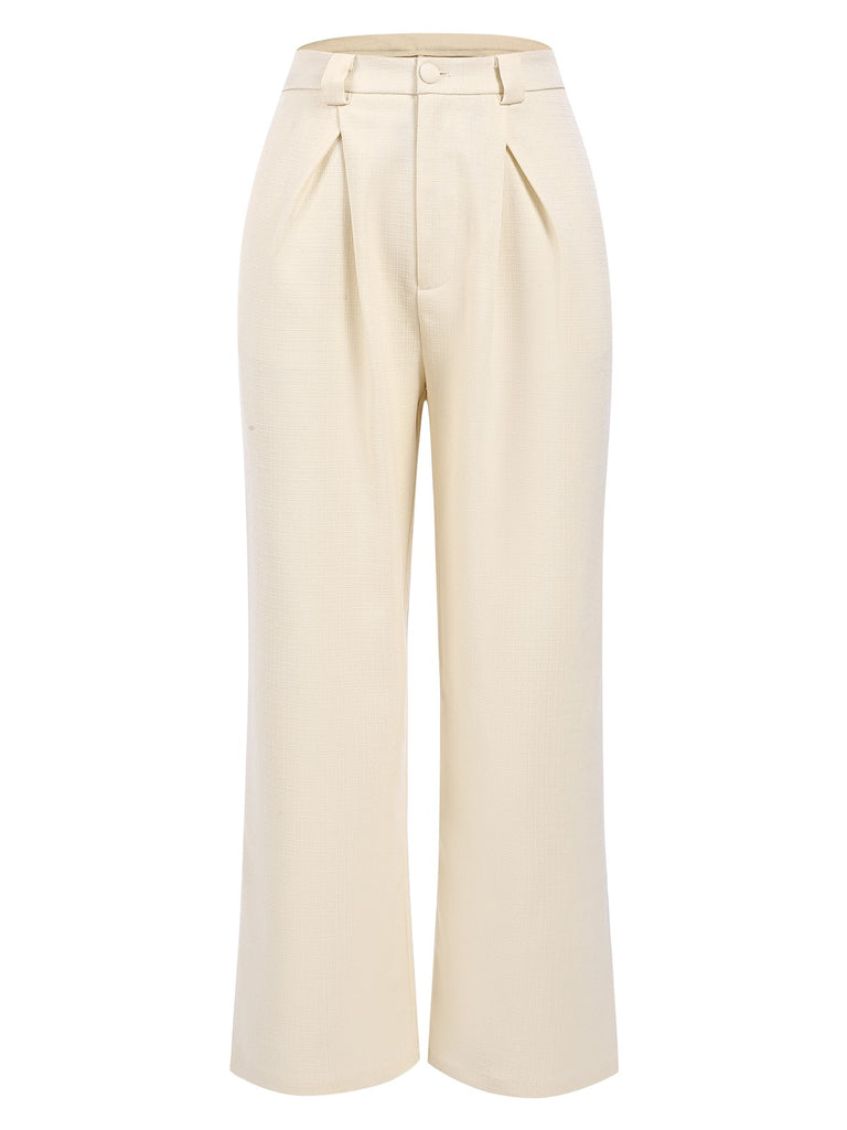 2PCS 1960s Beige Buttoned Vest Top & Pocket Wide Leg Pants, vintage top, retro blouse - perfect for women who love vintage and retro fashion