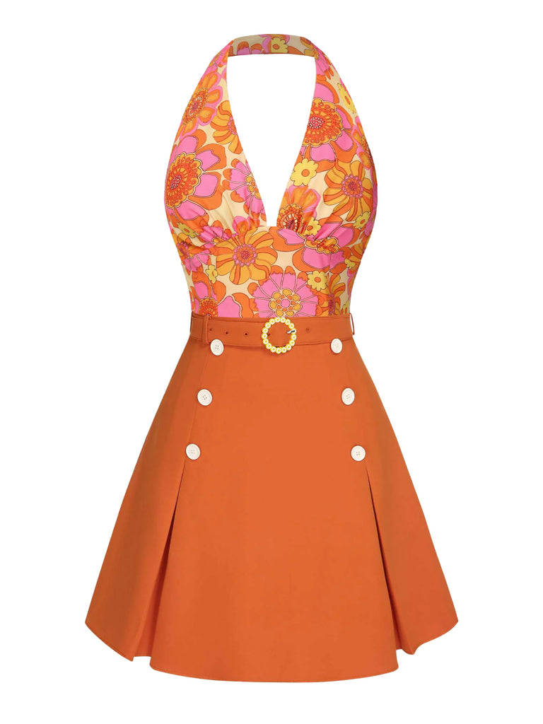 2PCS 1960s Floral Halter Top & Solid Skirt | Retro Stage 2PCS 1960s Floral Halter Top & Solid Skirt | Retro Stage