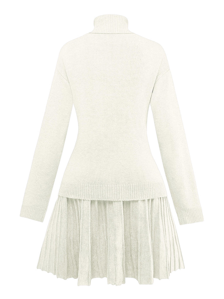 2PCS 1960s Knit Turtleneck Sweater & Pleated Skirt - vintage skirt, retro style
