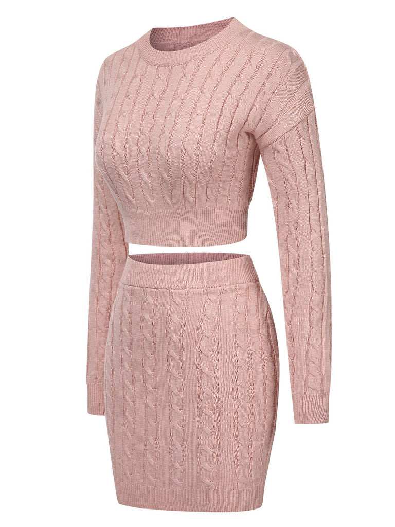 2PCS 1960s Knitted Cropped Sweater & Skirt — 1960s femininity that moves with her mood
