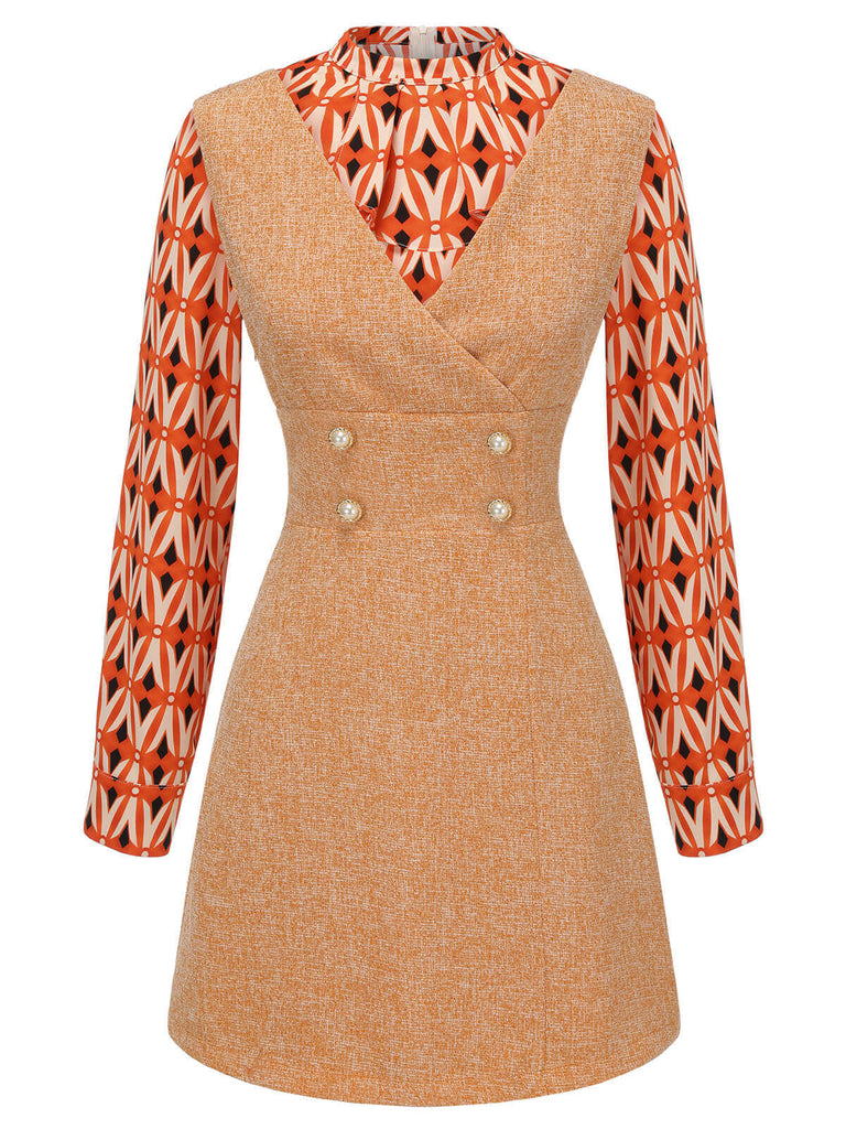 Retro Stage 1960s Orange 2PCS Blouse & Tweed Mini Dress Retro Stage 1960s Orange 2PCS Blouse & Tweed Mini Dress