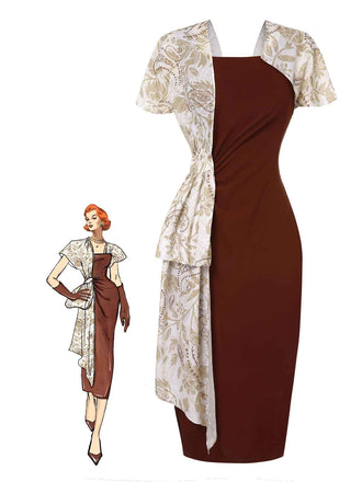 2PCS 1960s Solid Bodycon Dress & Floral Outwear: timeless style reimagined