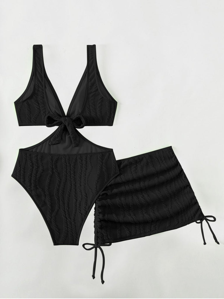2PCS 1960s Solid Cut-Out Swimsuit & Skirt - vintage skirt, retro style