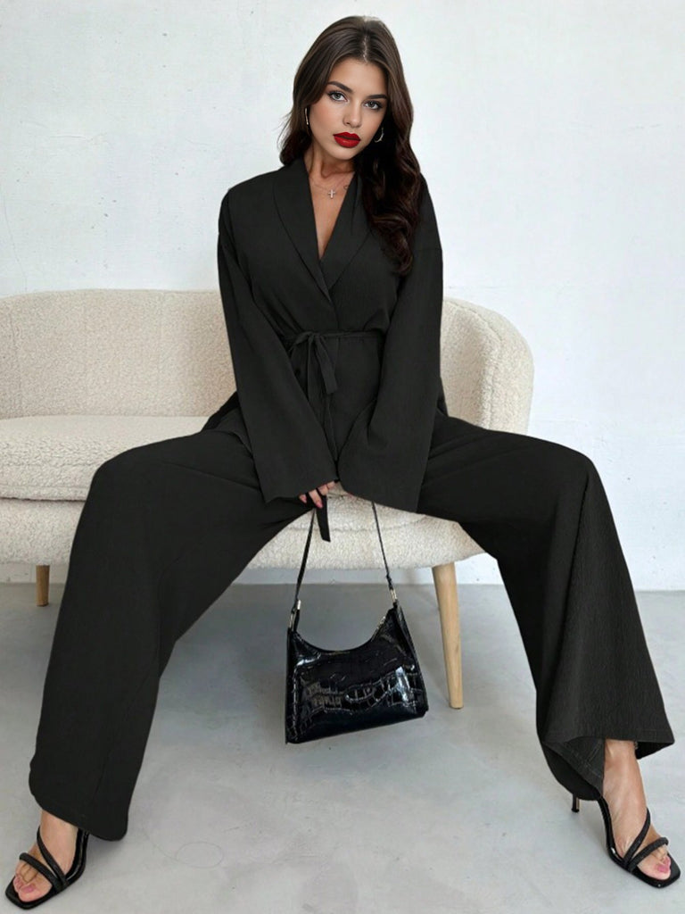 2PCS 1960s Solid Lace-Up Blazer & Pants Set - vintage fashion, retro style